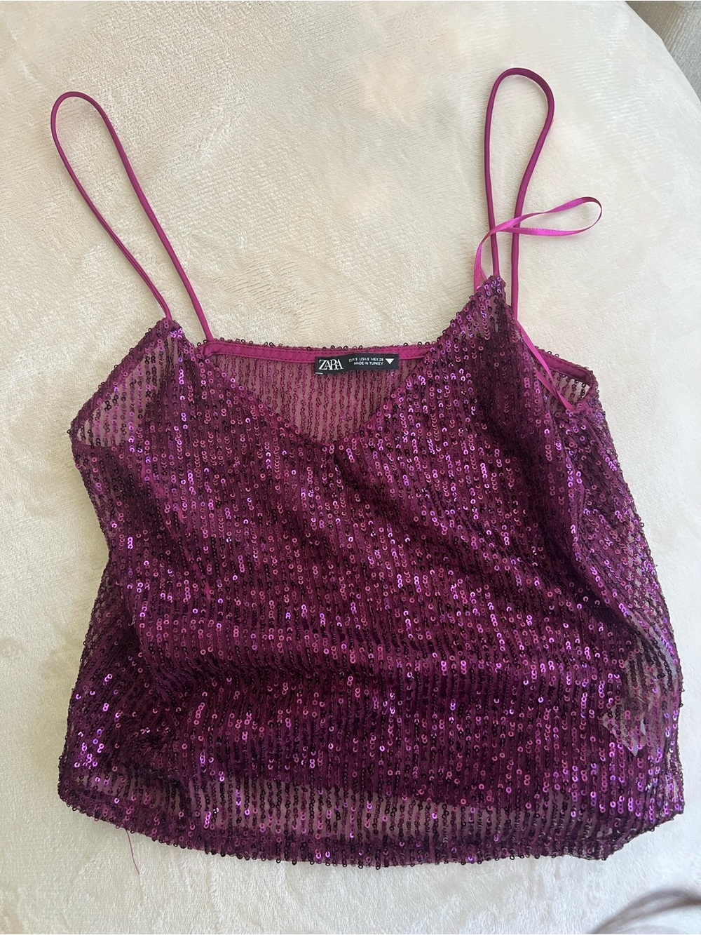 ZARA Berry Sequin Spaghetti-Strap Cami